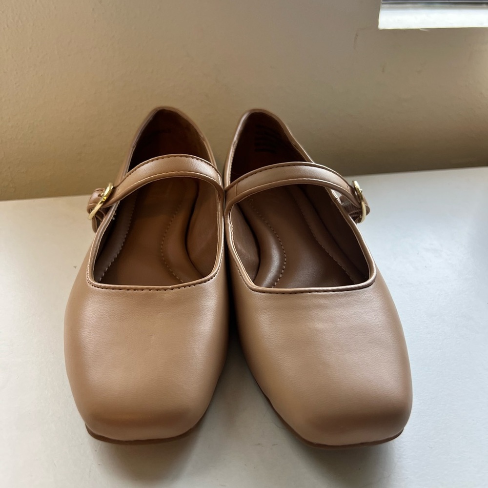 Beige Mary Jane Flats